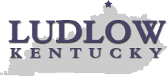 Logo of Ludlow, Kentucky with the state's outline in the background.