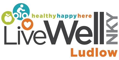 LiveWell NKY Ludlow logo with icons of a cyclist, apple, and heart, featuring the text 