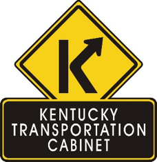 Yellow and black Kentucky Transportation Cabinet logo featuring a stylized 
