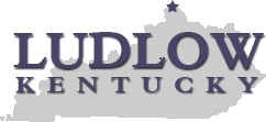 Ludlow Kentucky text over a silhouette of the state with a star indicating a location.