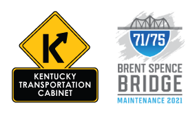 Kentucky Transportation Cabinet logo next to the Brent Spence Bridge maintenance 2021 logo featuring a bridge and highway signs.
