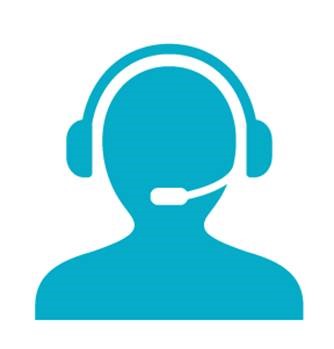Silhouette of a person wearing headphones with a microphone, symbolizing a customer service representative.