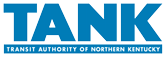TANK Transit Authority of Northern Kentucky logo in blue with a rectangular background.