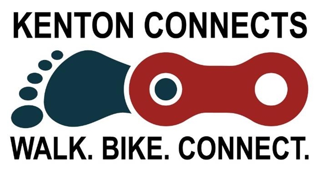 Logo with a footprint and a bicycle chain link, featuring the text 